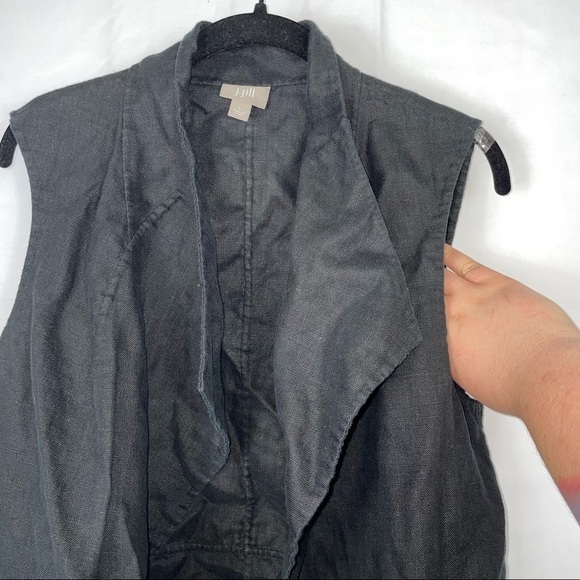 J.Jill Vest Cardigan Linen Waterfall Draped Open Front Asymmetrical Sleeveless - Picture 11 of 12